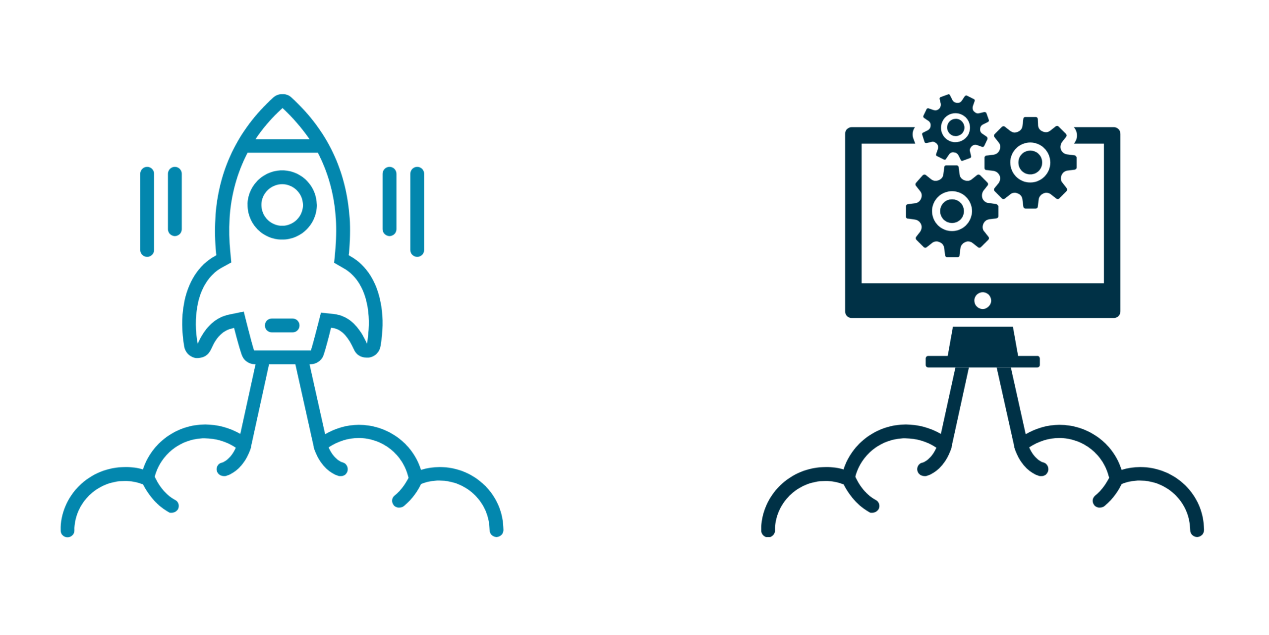 Graphic showing launching rocket next to IT system launching as if it were a rocket